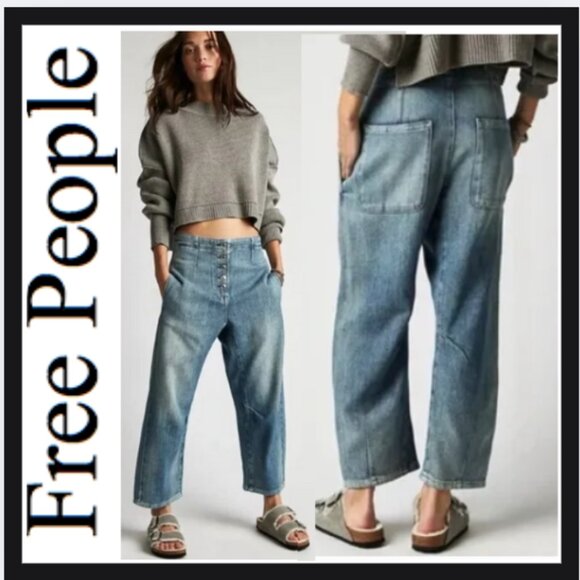 Free People We the Free Osaka Mid Rise Barrel Jeans - Picture 1 of 4